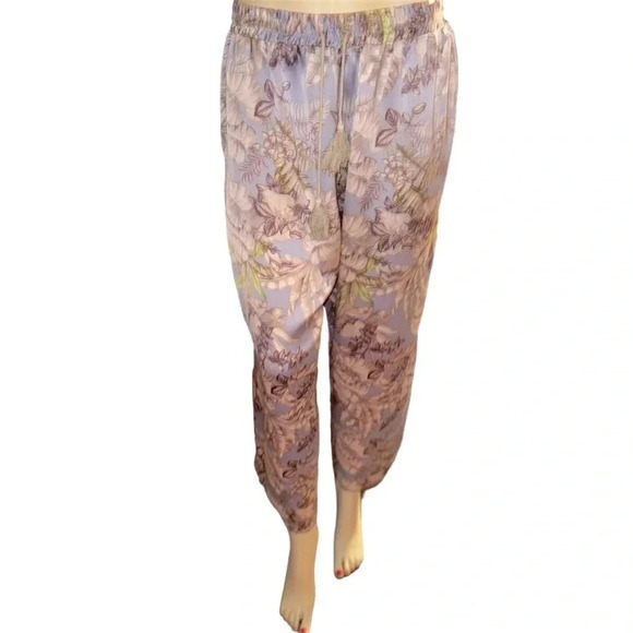 Women's XL Floral Wide-Leg Crop Pants Tassel Drawcord Pull-On - Picture 8 of 9